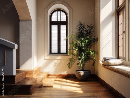 architectural interior detail with natural sunlight