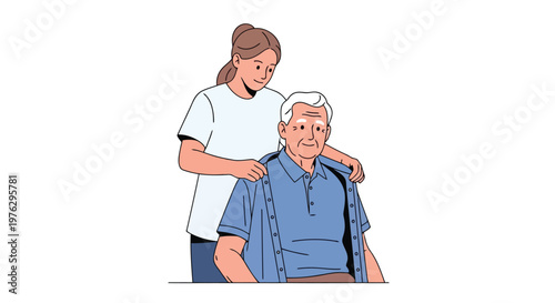 Caregiver helping elderly man with his shirt isolated on white background
