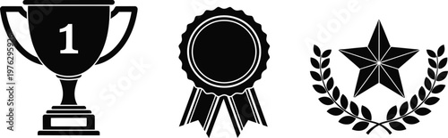 Black silhouette icons representing achievement awards and recognition