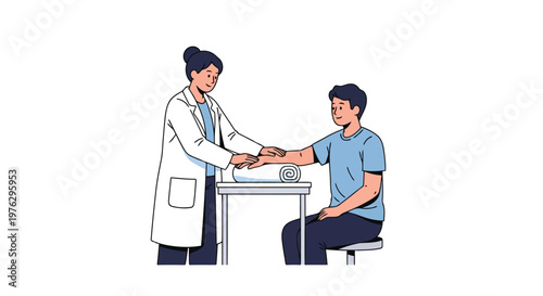 Physical therapist examining patient's arm isolated on white background