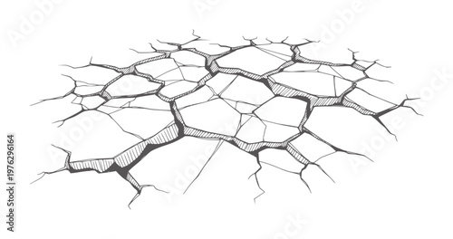 Hand drawn cracked earth surface texture with dark lines ground