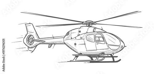 Of a helicopter in motion with rotor blades spinning aviation transport vehicle