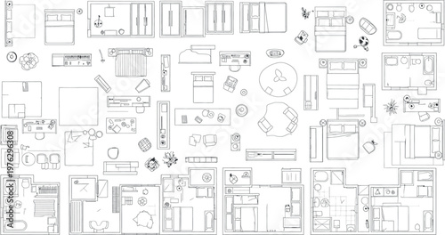 Architectural blueprint sketch detailed floor plan layouts isolated on transparent background