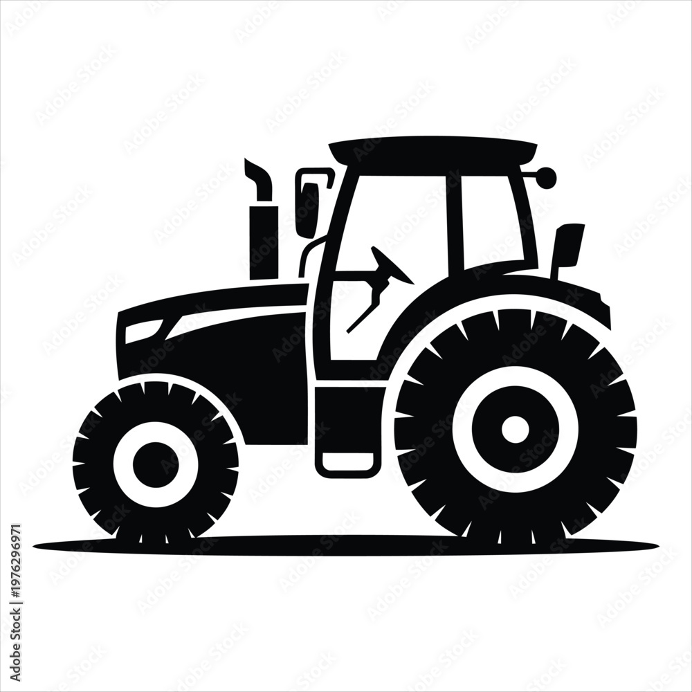 Obraz premium A bold black silhouette of a powerful modern farm tractor with large wheels