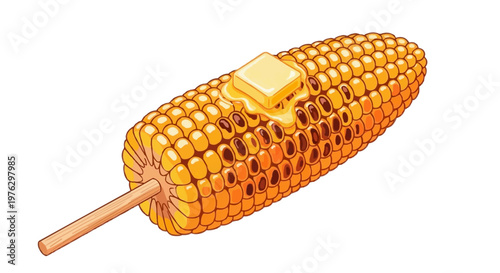 Vector illustration of a roasted corn cob with melting butter