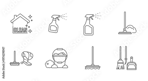 Cleaning supplies and tools icons set.