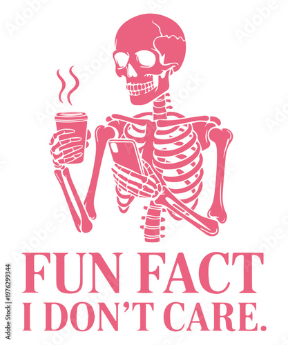 Cute Skeleton with Coffee and Phone – Funny Character Illustration