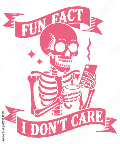 Vintage Style Skeleton with Coffee – Retro Funny Illustration