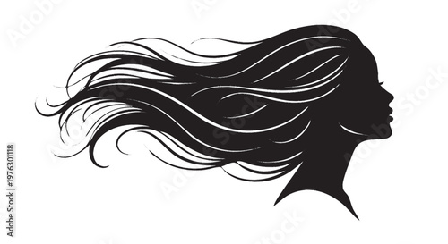 silhueta de mulher com cabelos ao vento conceito de salao de beleza e cabelereira isolado sobre fundo branco