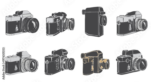 set de cameras retro vintage diferentes modelos isolado sobre fundo branco colecao fotografia classica