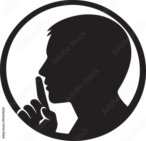 Silhouette of a boy with finger on lips Vector