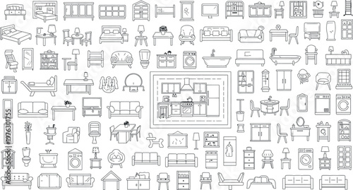 Intricate black and white architectural sketch pattern isolated on transparent background