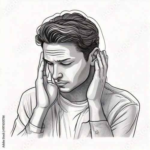 Man holding head in pain experiencing headache or stress.