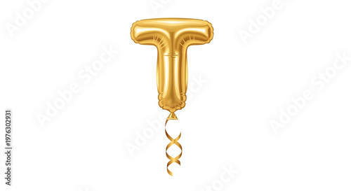 金色のアルファベットTの風船が白背景に浮かぶお祝いのイメージ