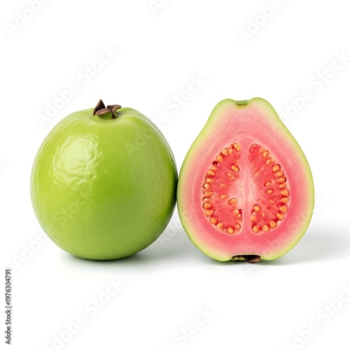 Fresh green guava and half cut guava isolated on white background