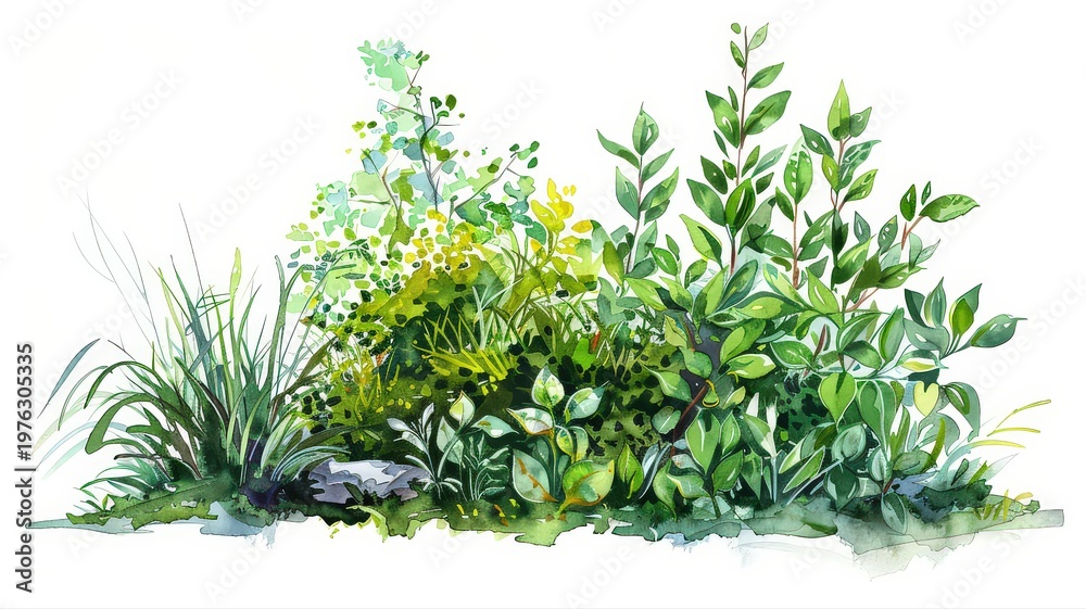 Obraz premium Botanical watercolor bush with flowers, design element isolated on white background