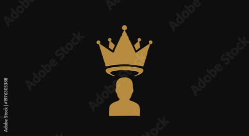 Golden crown on human head icon.