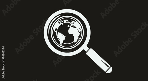 Magnifying glass with earth globe inside.
