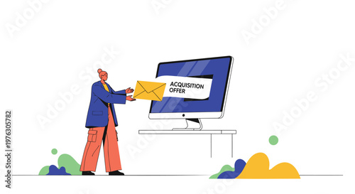 Acquisition offer, business acquisition, merger vector, corporate finance, investment concept