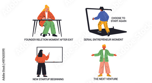 Startup, entrepreneur, business icons, vector illustrations, founder, new venture