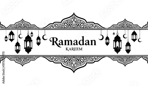 Ramadan lantern banner vector set Arabic silhouette hanging lamps Kareem