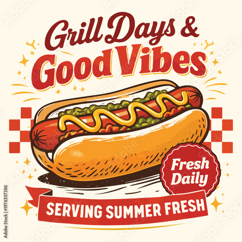 Vintage Hot Dog Grill Days & Good Vibes T-Shirt Design