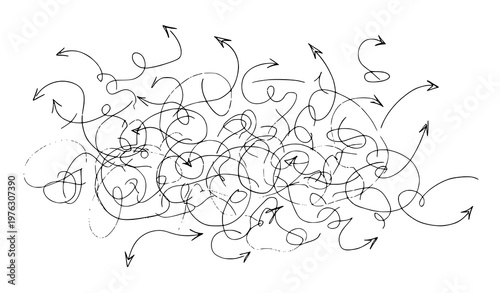 Messy scribble arrows vector set chaotic tangled doodle lines confusion complexity knots