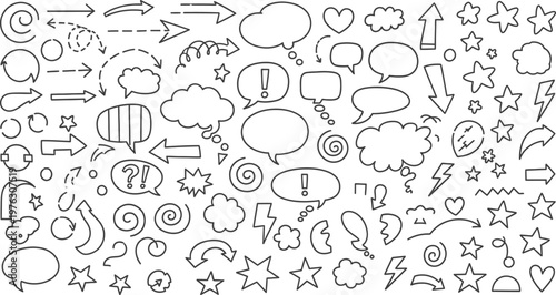 Arrows and speech bubbles fill the white page.