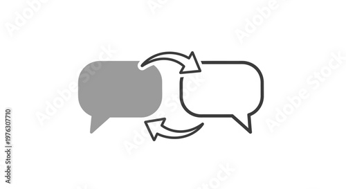 Speech bubbles communicating conversation dialogue.