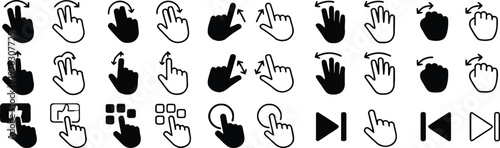 Collection of hand-drawn icons representing common smartphone touch gestures and controls