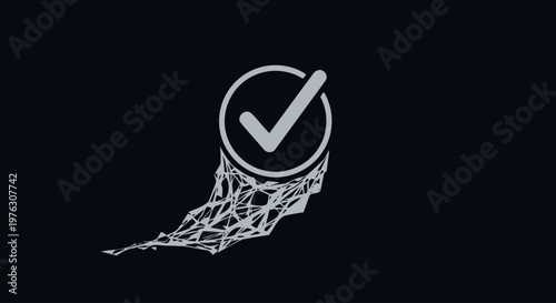 Basketball hoop with check mark.