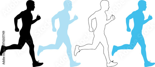 Running man icon, jogging athlete runner sport fitness symbol design set vector eps