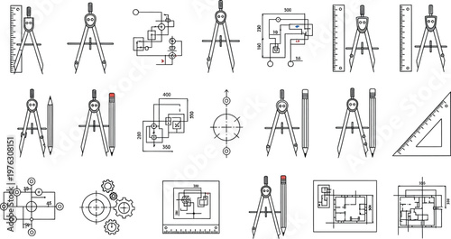 Technical drawing tools and schematics are.