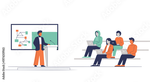 Business people, office workers, education, learning, teamwork, vector illustrations, modern style
