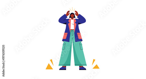 Frustrated person, stressed man, colorful illustration, emotional expression, vector graphics