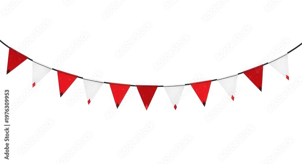 Obraz premium Festive bunting garland red and white pennant flags on a string