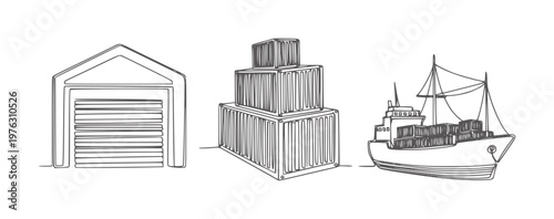 Garage shipping containers and cargo ship line