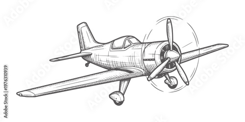 Vintage propeller airplane in style aviation transport