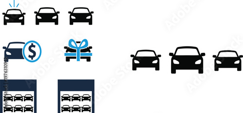  Car Dealership and Parking Icon Set with Vehicles Payment Gift Offer and Garage Symbols for Automotive Business and Transport Design
