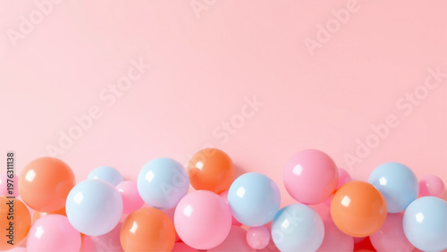 pink and white balloons on blue background