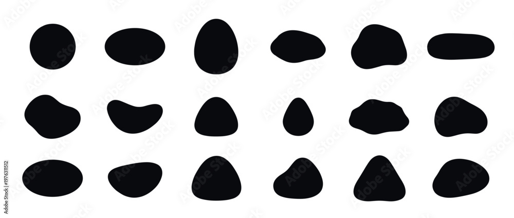 Fototapeta premium Abstract organic blob shapes vector illustration set with various fluid forms and irregular ink blot elements for modern design projects