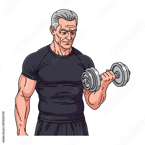 Active Elderly Man Lifting Dumbbells