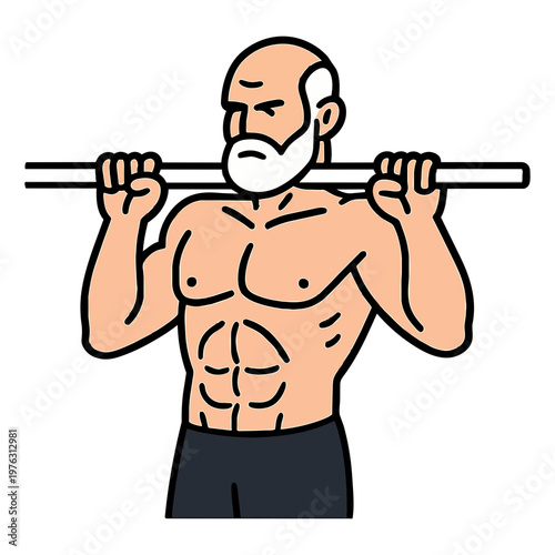 Healthy Senior Man Doing Back Workout