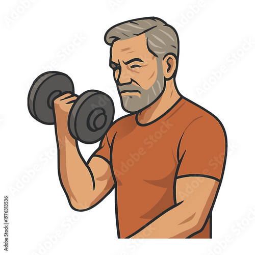 Healthy Older Man Doing Arm Workout
