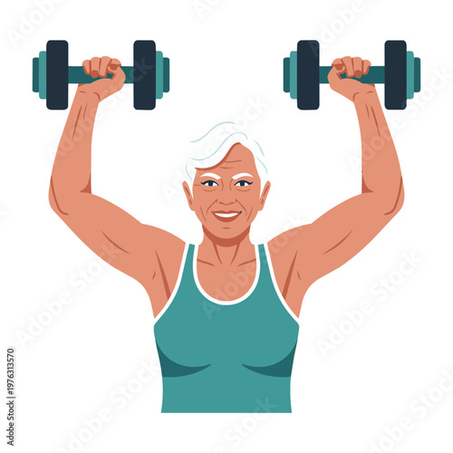 Healthy Older Woman Doing Dumbbell Workout