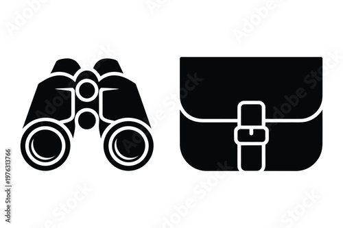 Binoculars and satchel vector icon with binoculars exploration equipment