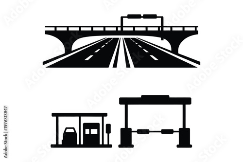 Highway overpass and gas station illustration with overpass transport isolated