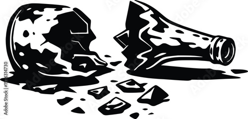 Broken Bottle Shattered Glass Debris Illustration.