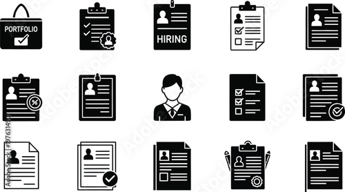 A versatile icon set illustrating core human resources, recruitment, and business processes for professional development in the workplace