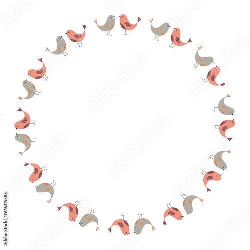 Simple birds wreath on white background.